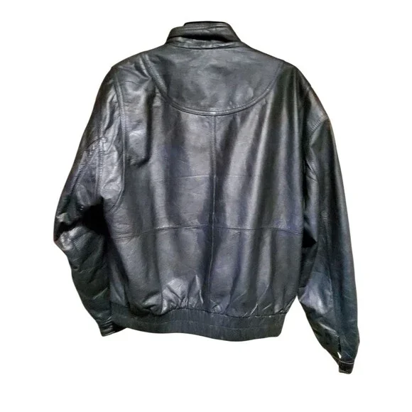 Expressions International Men’s L 42–44 Black Leather Bomber Jacket Vintage